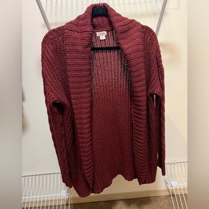 Woven maroon open sweater cover up